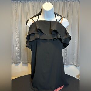 Elegant Black Ruffle Halter short dress